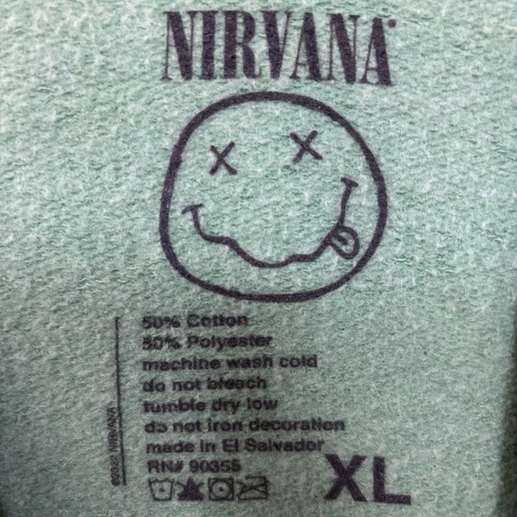 Nirvana Nevermind Grunge Band Mineral Wash Crewneck Green Sweater Size XL - Picture 5 of 5